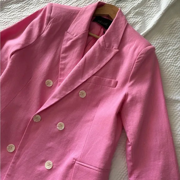 Deluc Pink Linen Blend Double Breasted Blazer