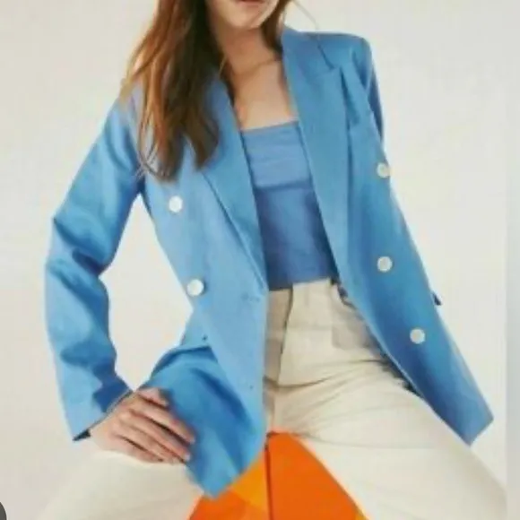 Deluc Pink Linen Blend Double Breasted Blazer