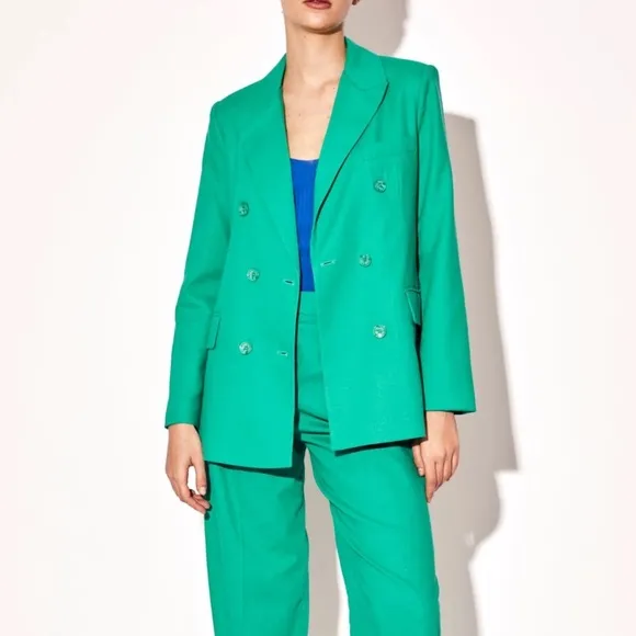 Deluc Pink Linen Blend Double Breasted Blazer
