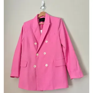 Deluc Pink Linen Blend Double Breasted Blazer