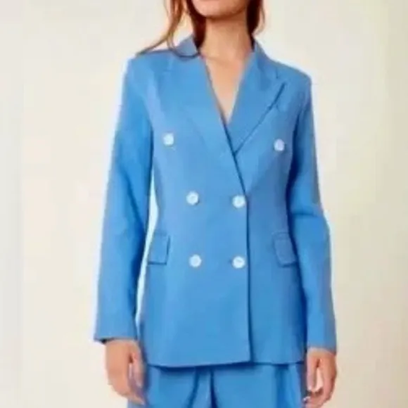 Deluc Pink Linen Blend Double Breasted Blazer