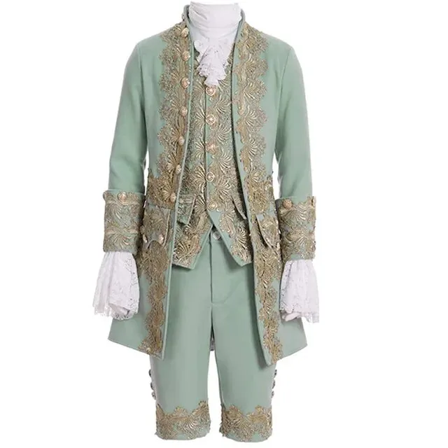 Deluxe Victorian King Prince Costume For Adult Men Top Vest Jacket Coat Blazer Suit Stage Theater Cosplay Outfit Pants Jabot Tie