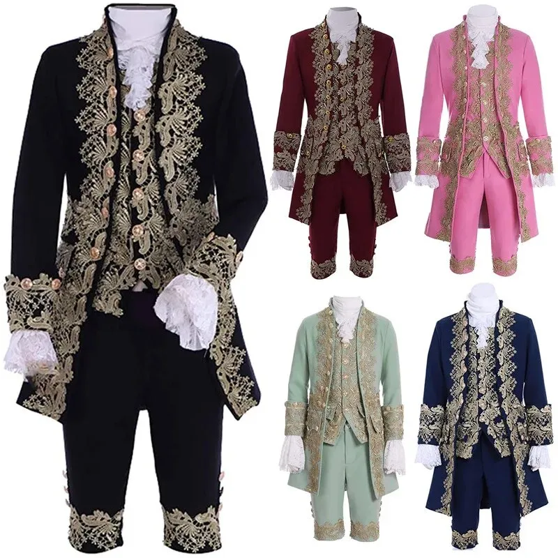 Deluxe Victorian King Prince Costume For Adult Men Top Vest Jacket Coat Blazer Suit Stage Theater Cosplay Outfit Pants Jabot Tie