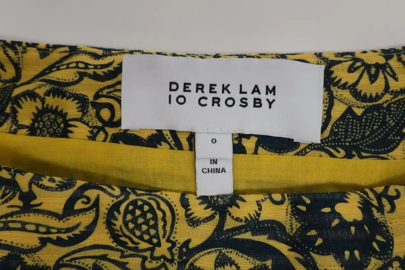 Derek Lam 10 Crosby Asymmetrical Ruffle Mini Skirt Yellow Floral Print Size 0