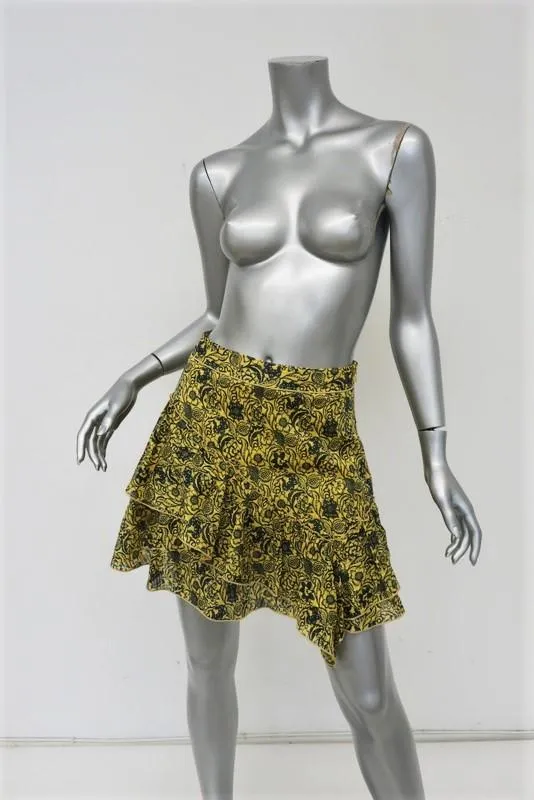 Derek Lam 10 Crosby Asymmetrical Ruffle Mini Skirt Yellow Floral Print Size 0