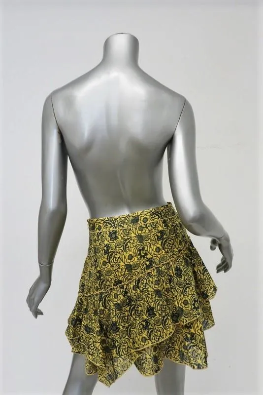 Derek Lam 10 Crosby Asymmetrical Ruffle Mini Skirt Yellow Floral Print Size 0