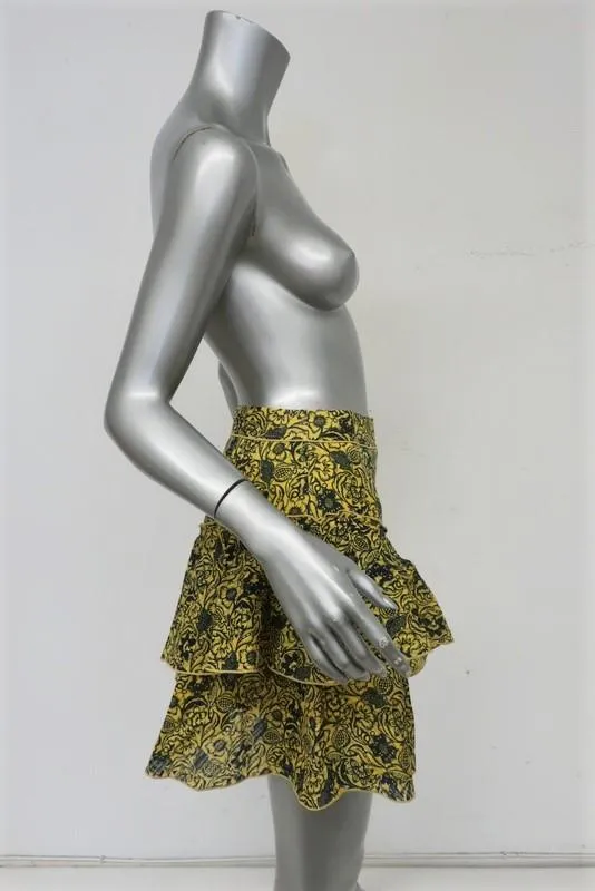 Derek Lam 10 Crosby Asymmetrical Ruffle Mini Skirt Yellow Floral Print Size 0