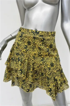 Derek Lam 10 Crosby Asymmetrical Ruffle Mini Skirt Yellow Floral Print Size 0