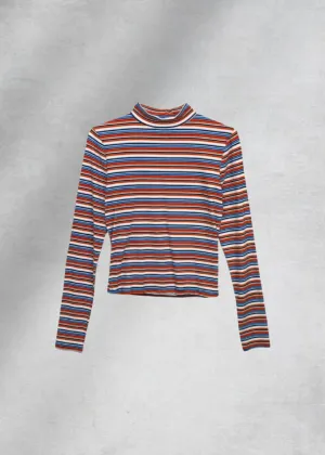 Destiny Striped Mock Neck Top - Red/Blue