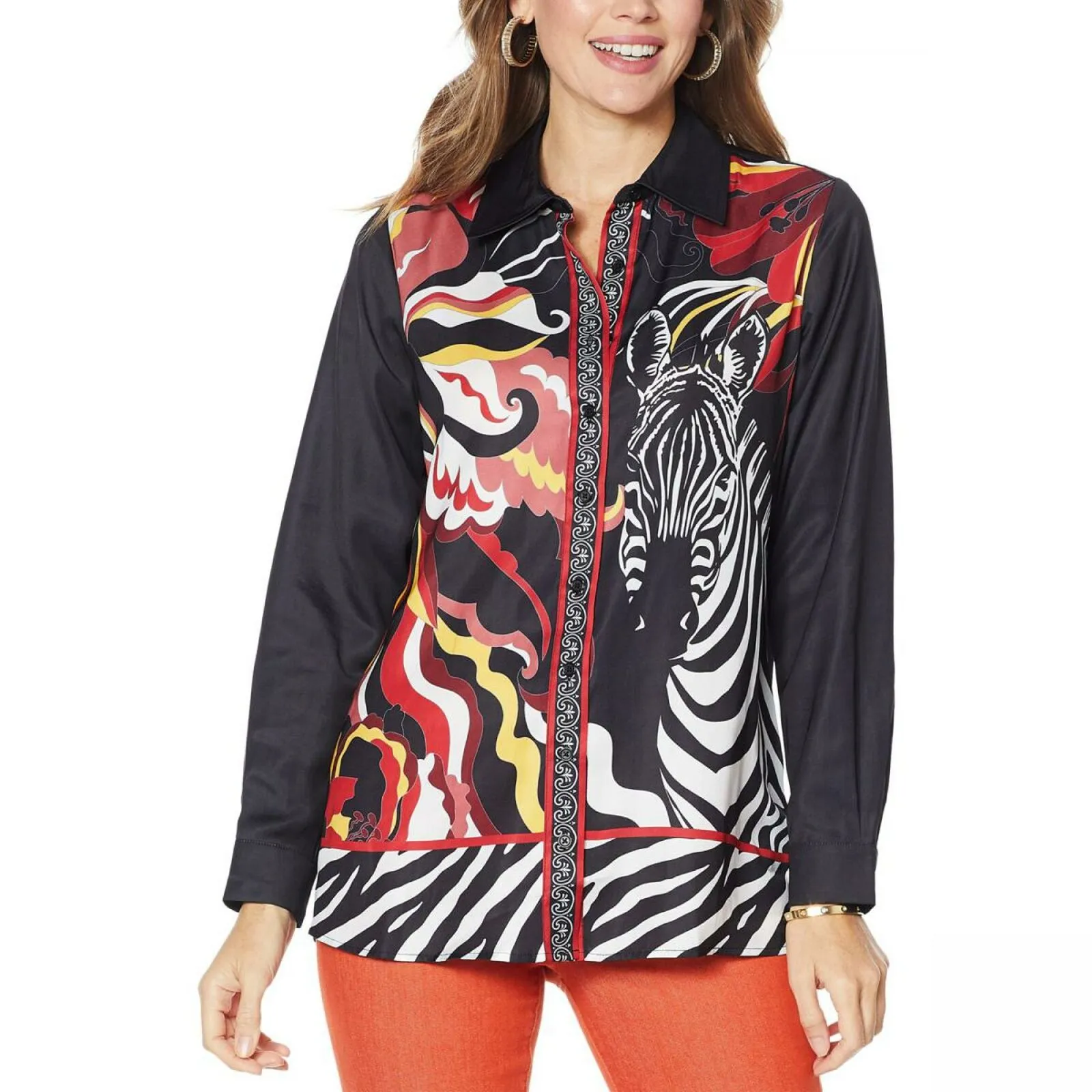 DG2 by Diane Gilman Women's Satin Woven Long Sleeve Blouse