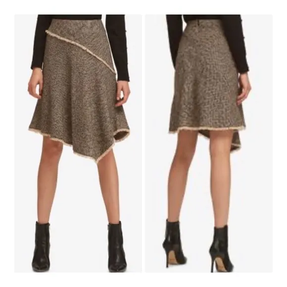 DKNY Asymmetrical Tweed Wool Beige Black Women’s  Skirt Size 4 NWT