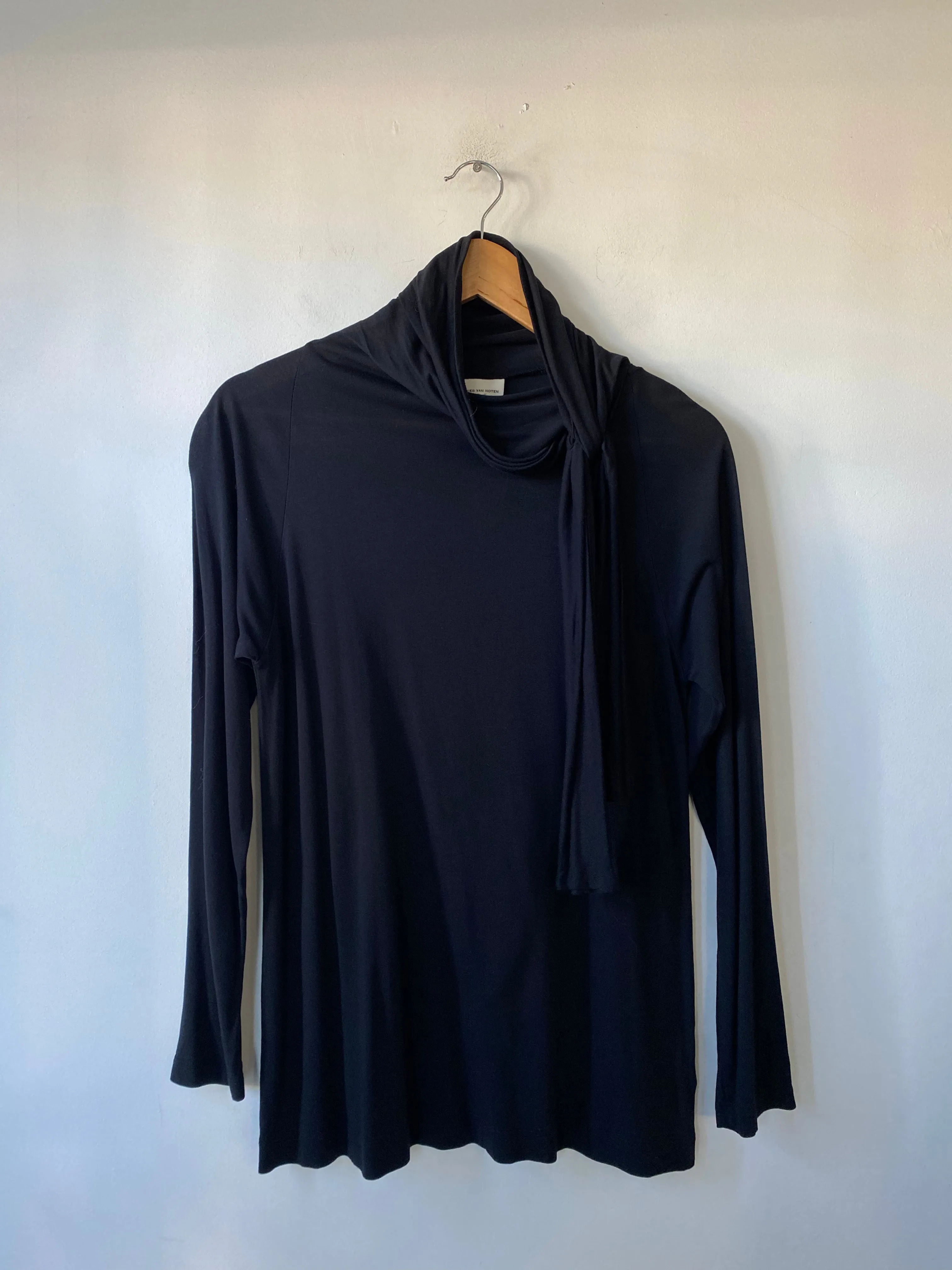 Dries Van Noten Black Turtleneck with Tie