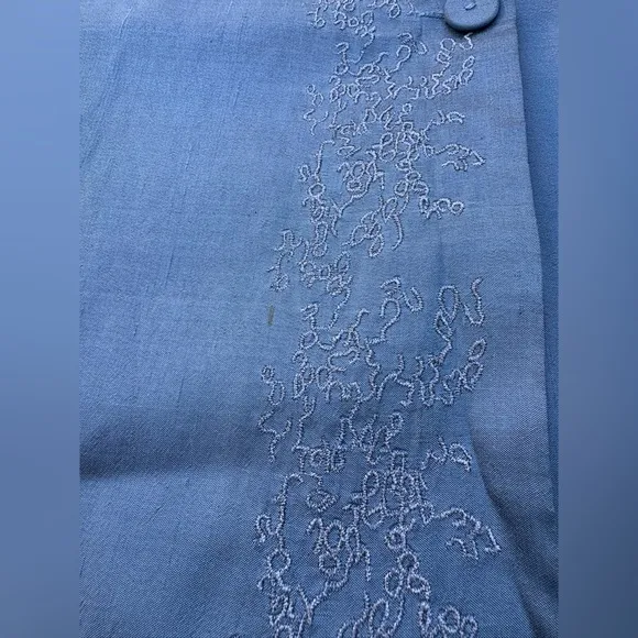 Eileen Fisher Slate Blue Embroidered 100% Silk Button Jacket Women’s Size Large