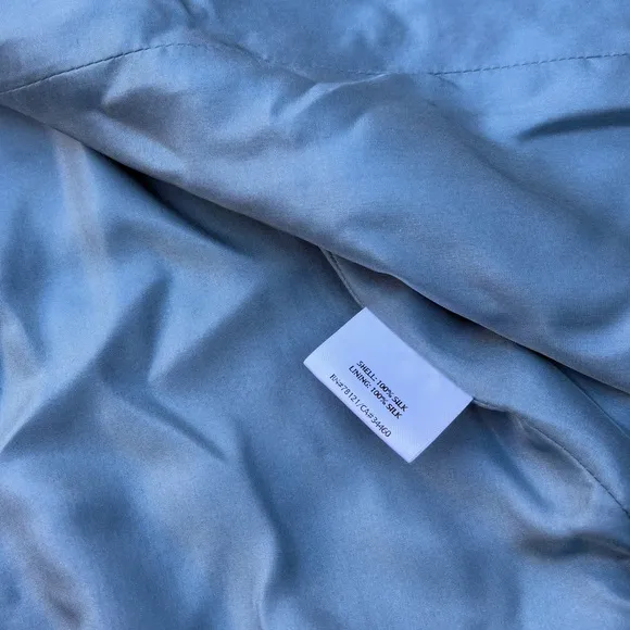 Eileen Fisher Slate Blue Embroidered 100% Silk Button Jacket Women’s Size Large
