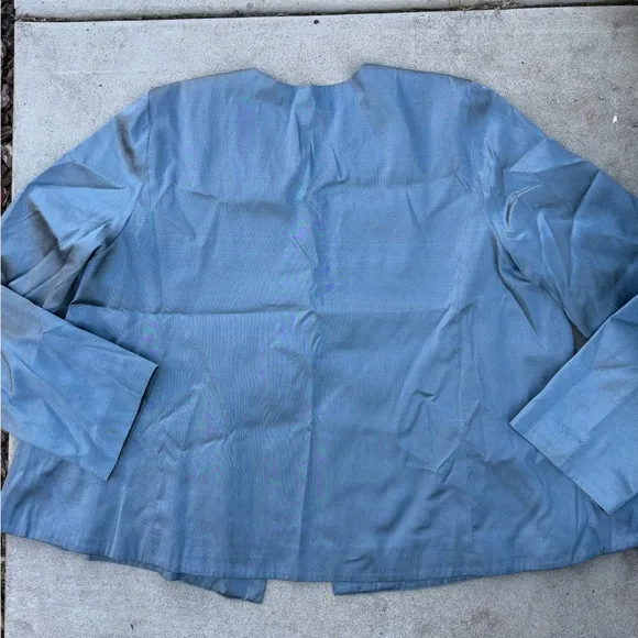 Eileen Fisher Slate Blue Embroidered 100% Silk Button Jacket Women’s Size Large