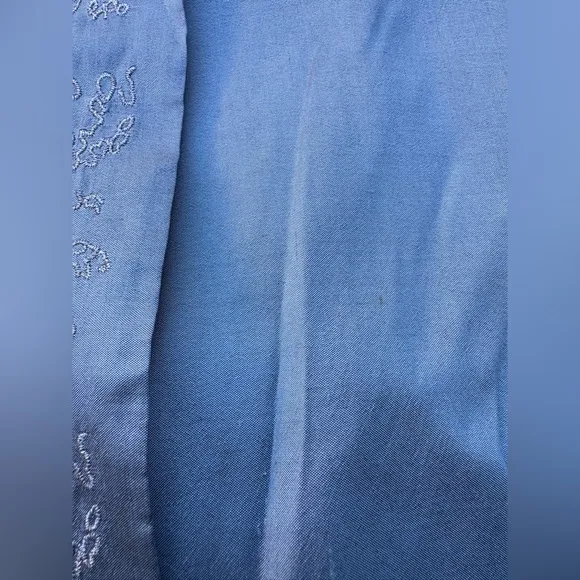 Eileen Fisher Slate Blue Embroidered 100% Silk Button Jacket Women’s Size Large