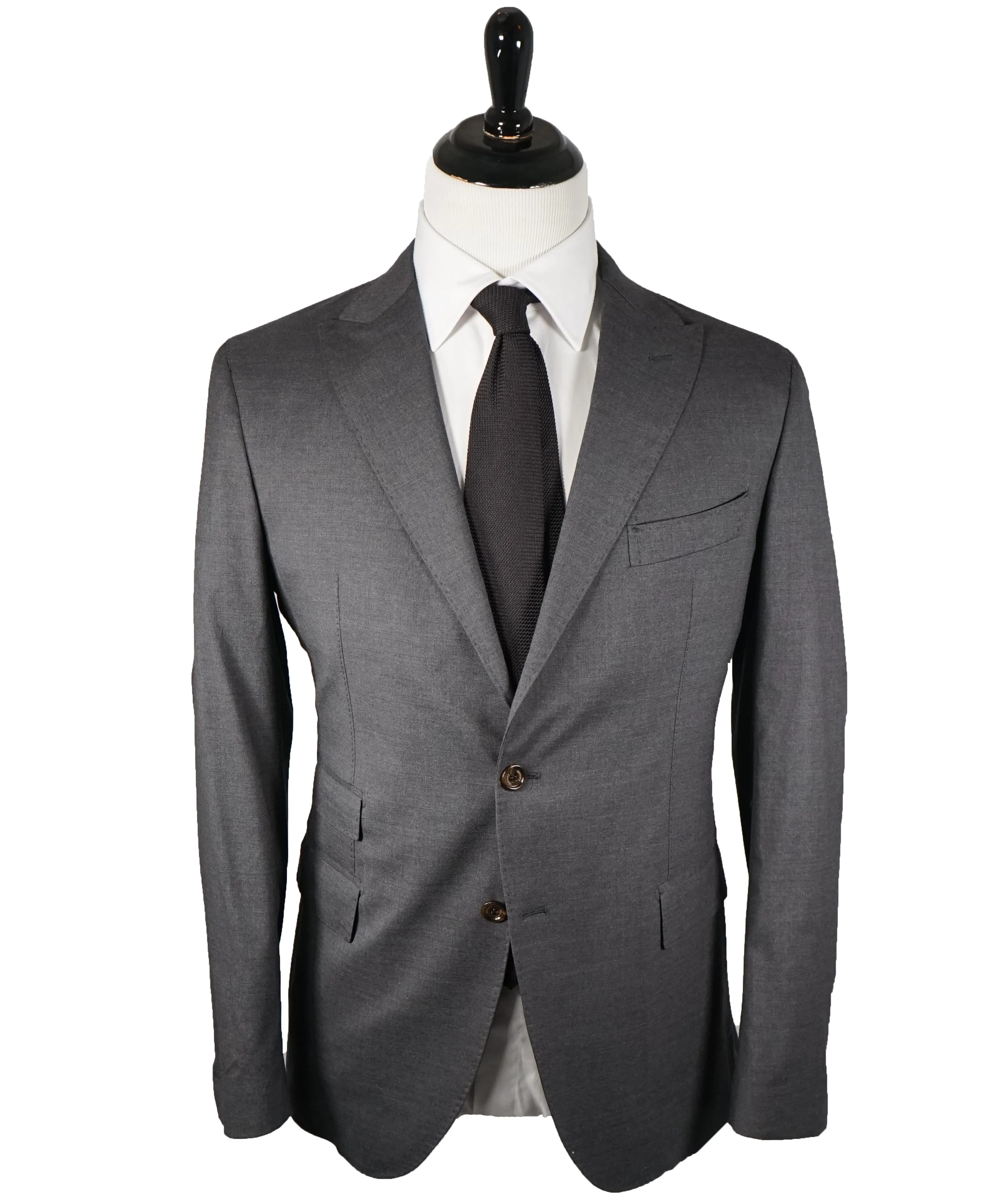 ELEVENTY - Peak Lapel Gray LORO PIANA Fabric Wool & Silk Suit - 40R