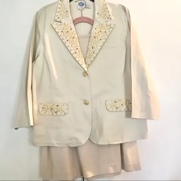 Embellished Blazer Suit Jacket Corduroy Skirt Set