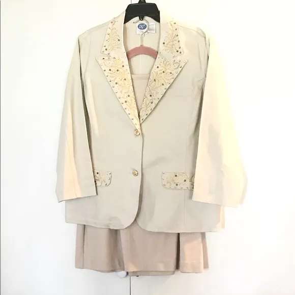 Embellished Blazer Suit Jacket Corduroy Skirt Set