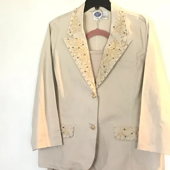 Embellished Blazer Suit Jacket Corduroy Skirt Set