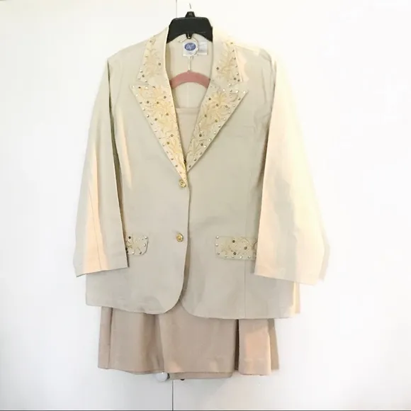 Embellished Blazer Suit Jacket Corduroy Skirt Set