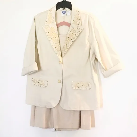 Embellished Blazer Suit Jacket Corduroy Skirt Set