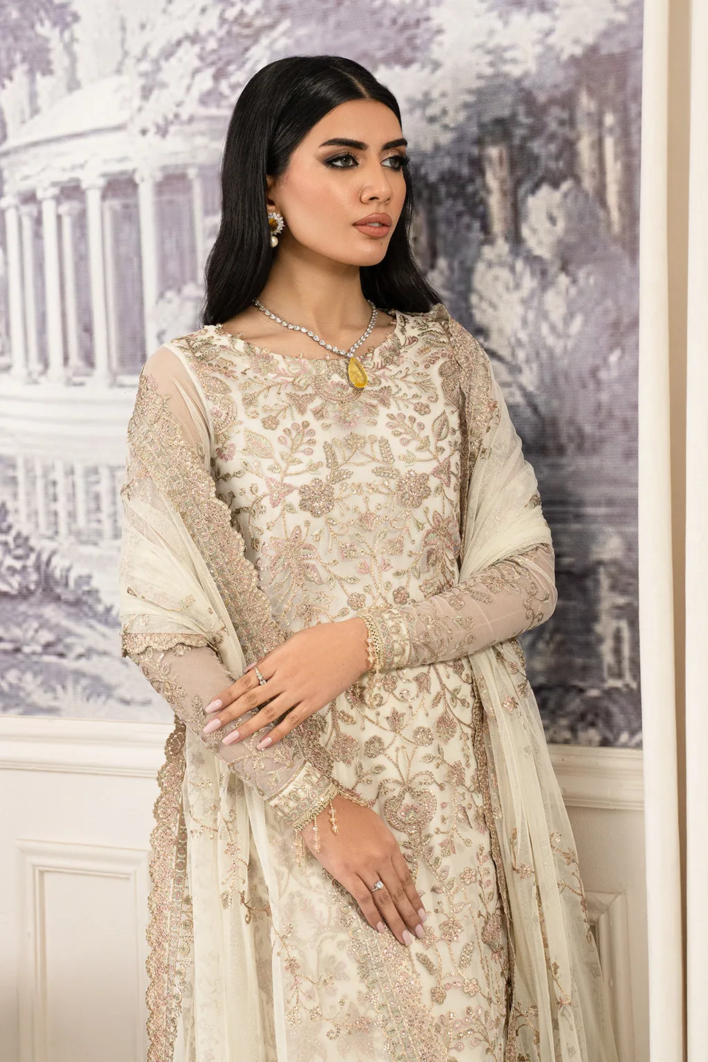 Embroidered Snow Shade Pakistani Salwar Kameez Dupatta Suit