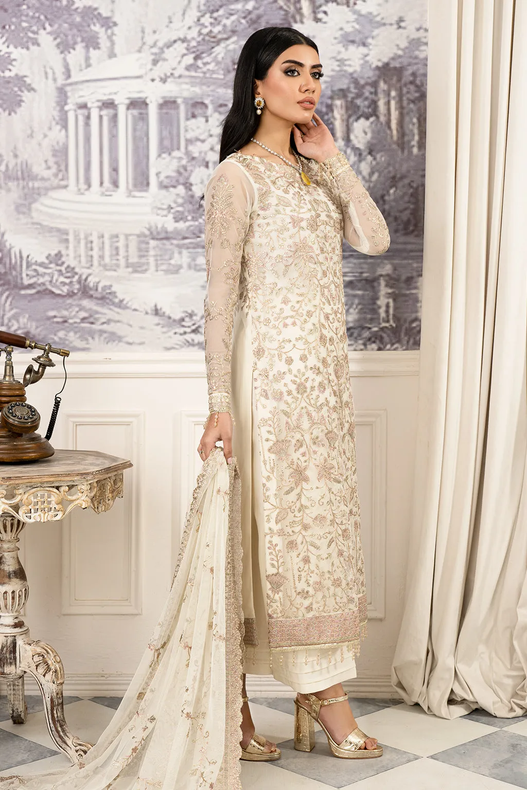 Embroidered Snow Shade Pakistani Salwar Kameez Dupatta Suit