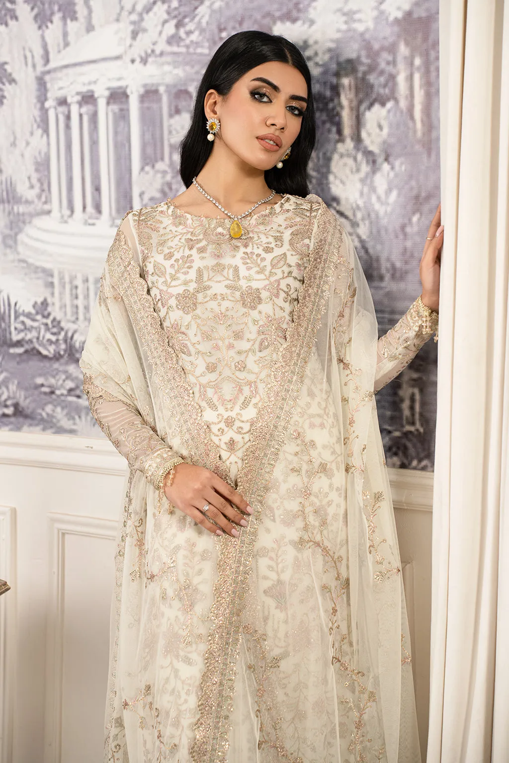 Embroidered Snow Shade Pakistani Salwar Kameez Dupatta Suit
