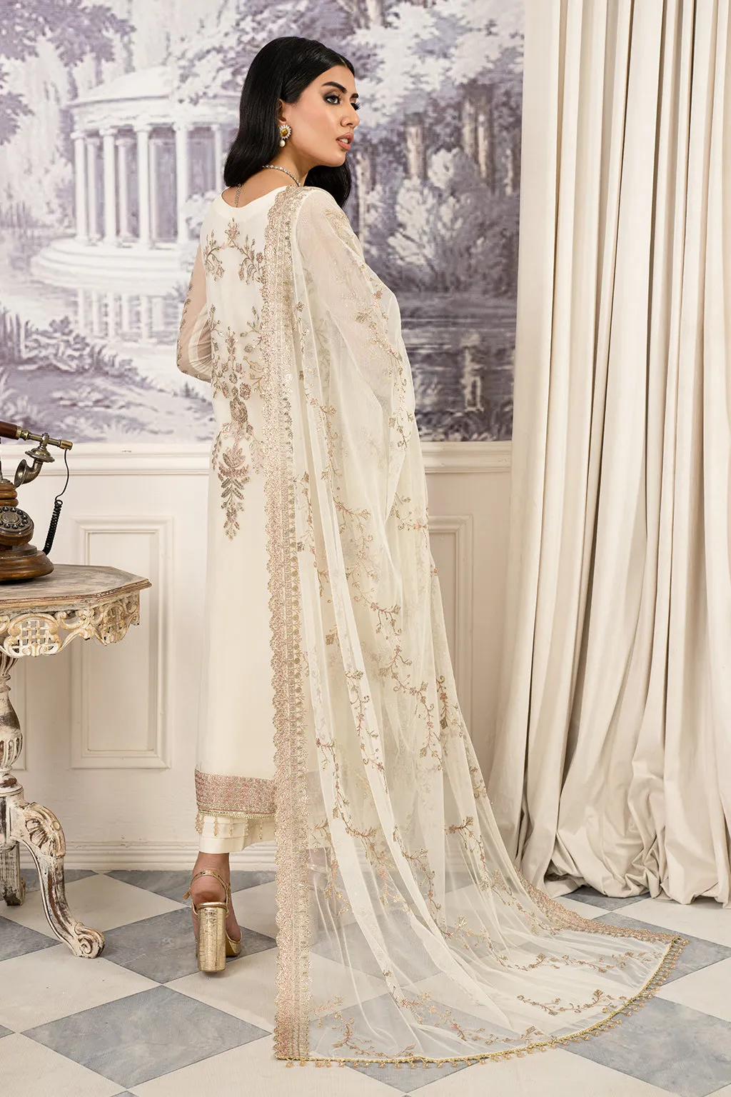 Embroidered Snow Shade Pakistani Salwar Kameez Dupatta Suit