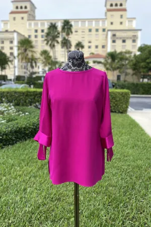 Emmelle Silk Blouse with Satin Tie Cuff in Fuchsia