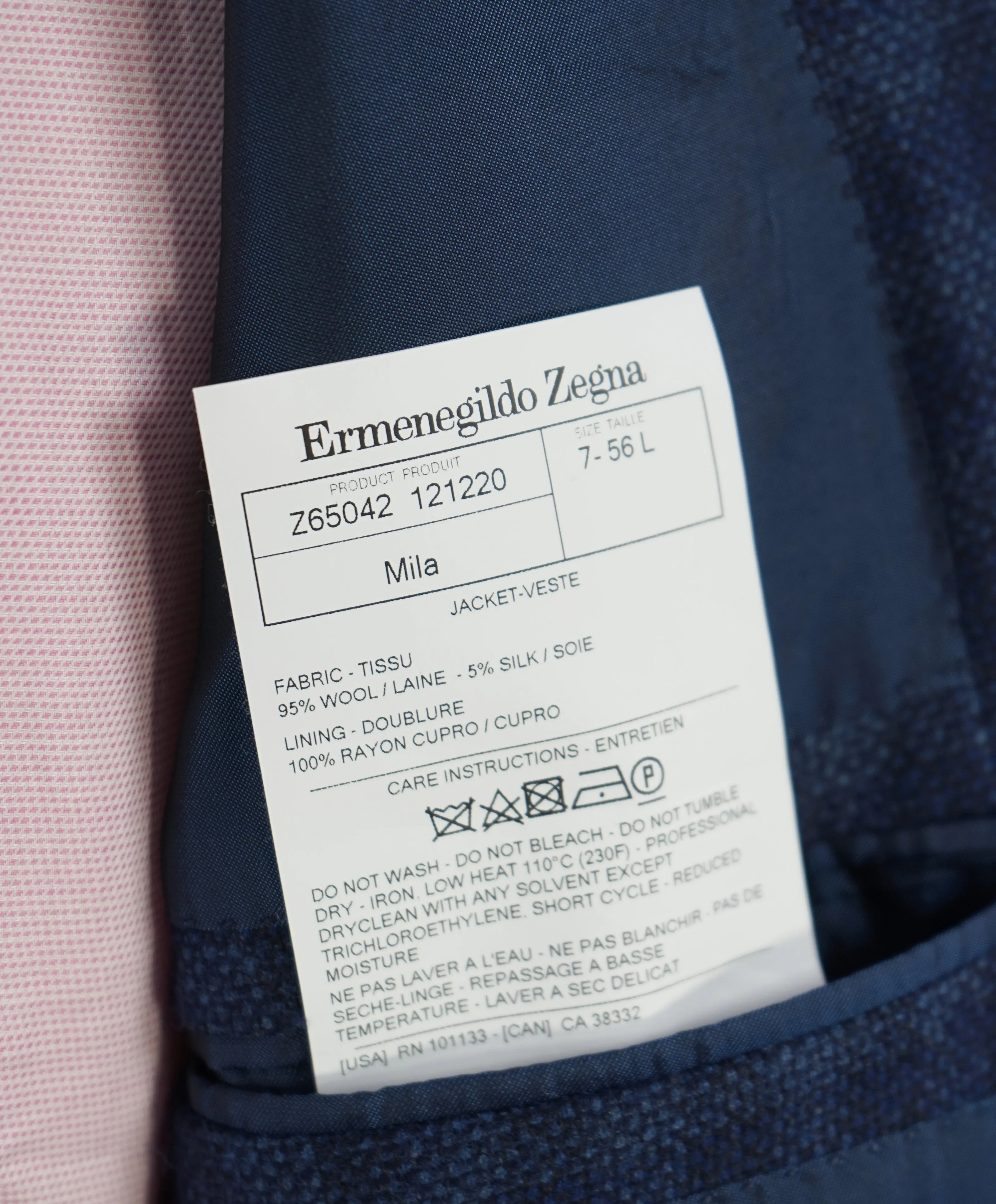 ERMENEGILDO ZEGNA - Blue Bold Check SU MISURA “Silk & Wool” Blazer - 46L