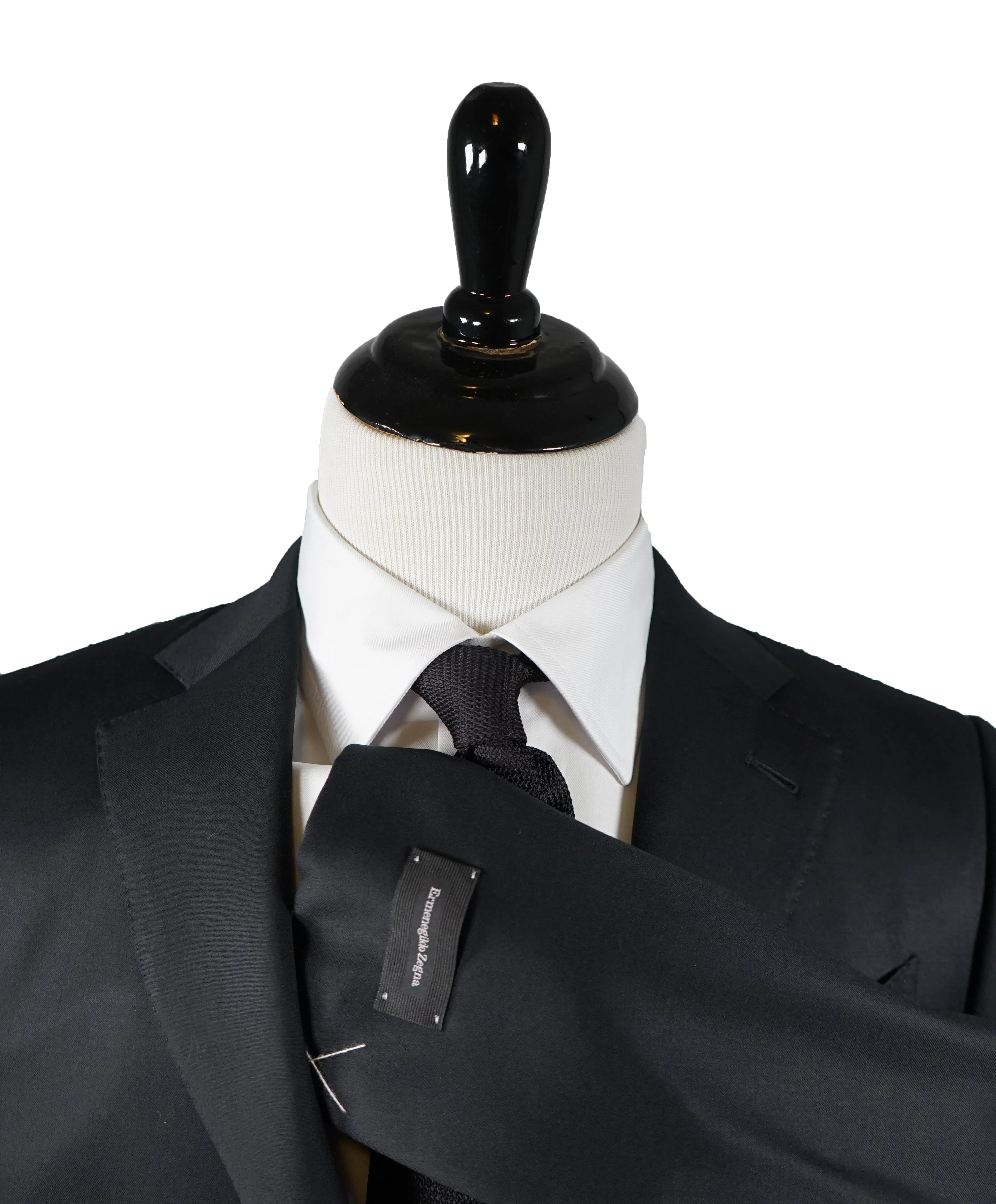 ERMENEGILDO ZEGNA - Solid Black “Microsphere” Wool Suit - 36R
