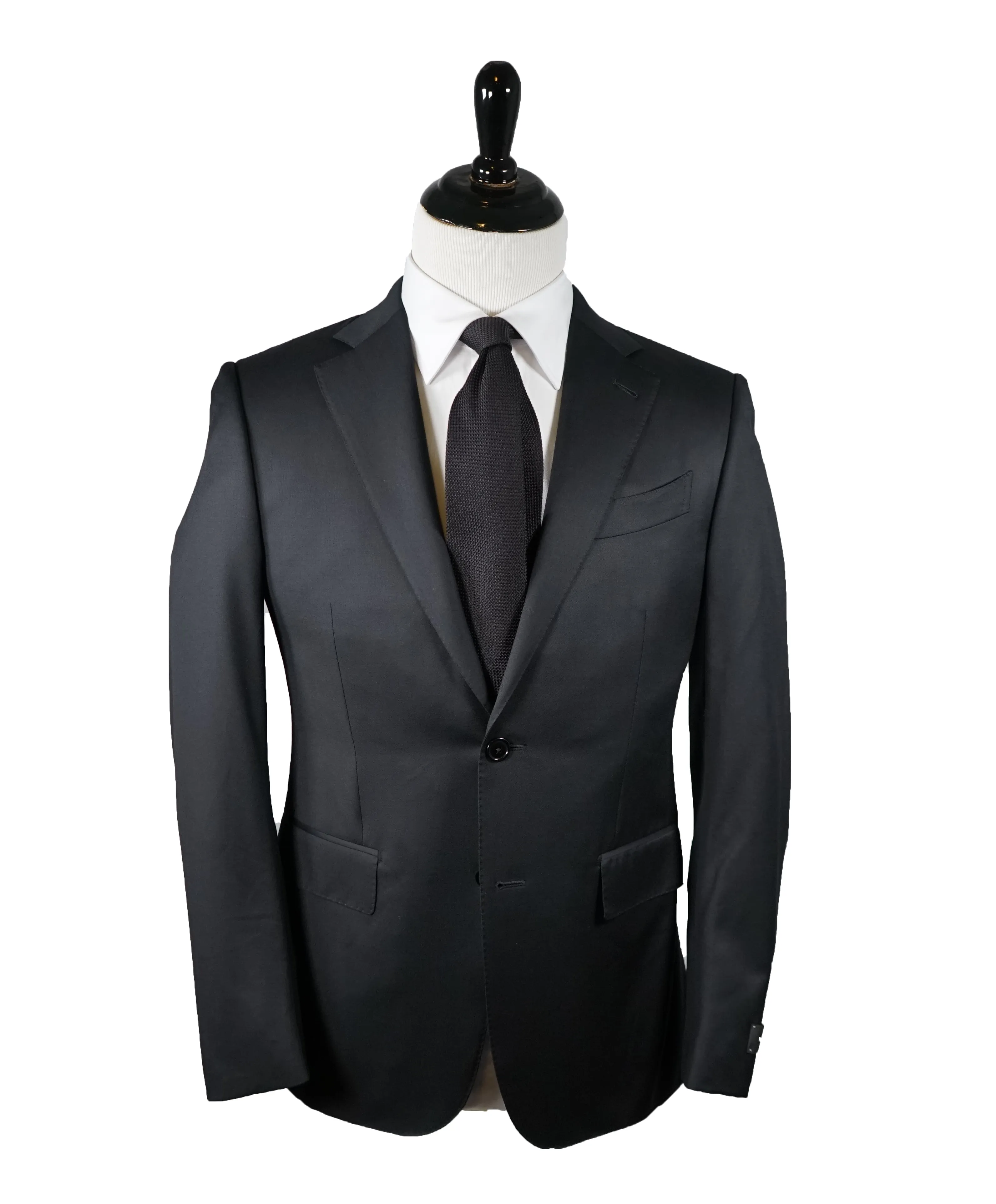 ERMENEGILDO ZEGNA - Solid Black “Microsphere” Wool Suit - 36R