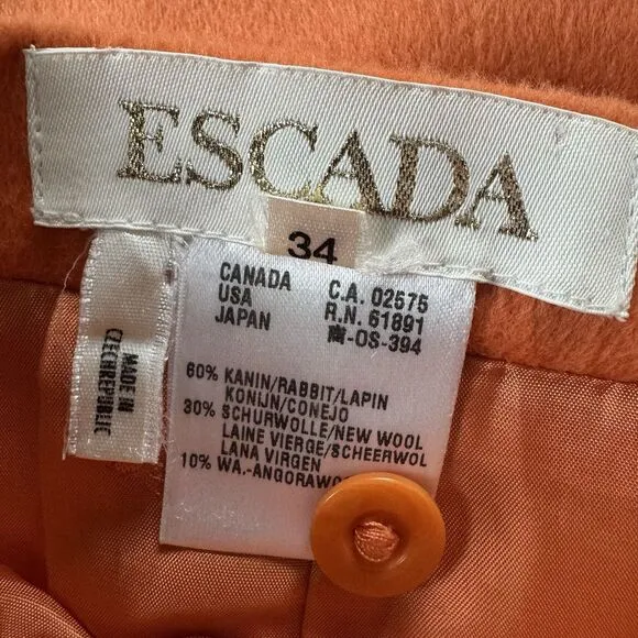 ESCADA Pencil Skirt Rabbit Wool Angora Womens 34 US 4 Orange Modest Old Money