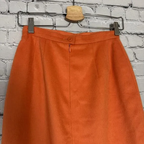 ESCADA Pencil Skirt Rabbit Wool Angora Womens 34 US 4 Orange Modest Old Money