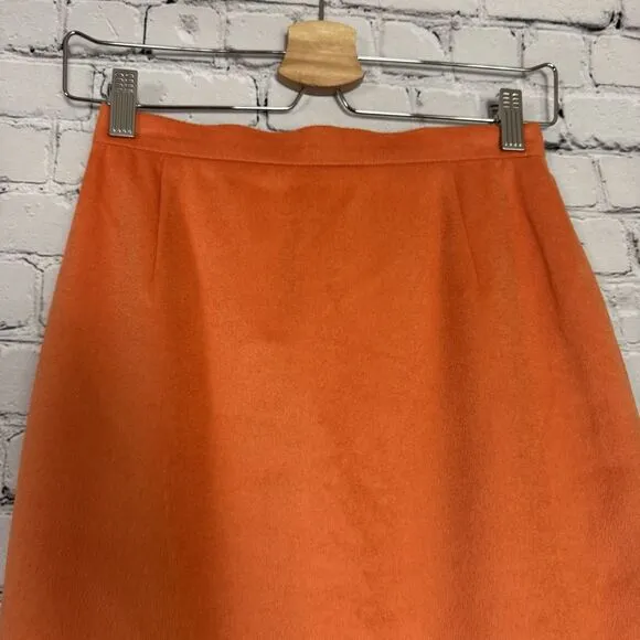 ESCADA Pencil Skirt Rabbit Wool Angora Womens 34 US 4 Orange Modest Old Money