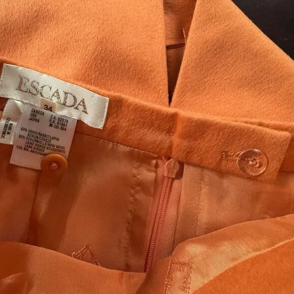 ESCADA Pencil Skirt Rabbit Wool Angora Womens 34 US 4 Orange Modest Old Money