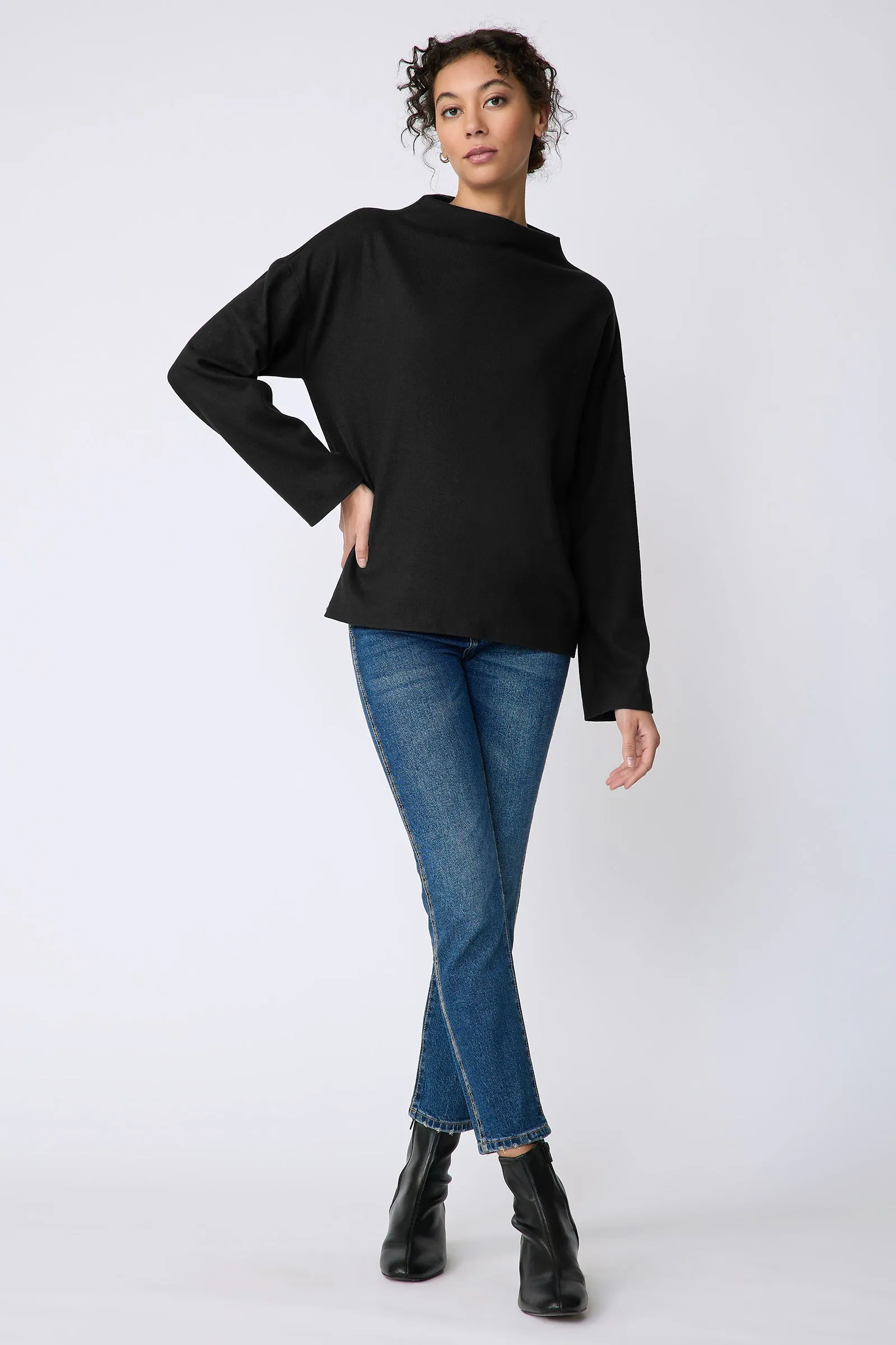 Ethel Mock Funnelneck Top - Black Felted Jersey