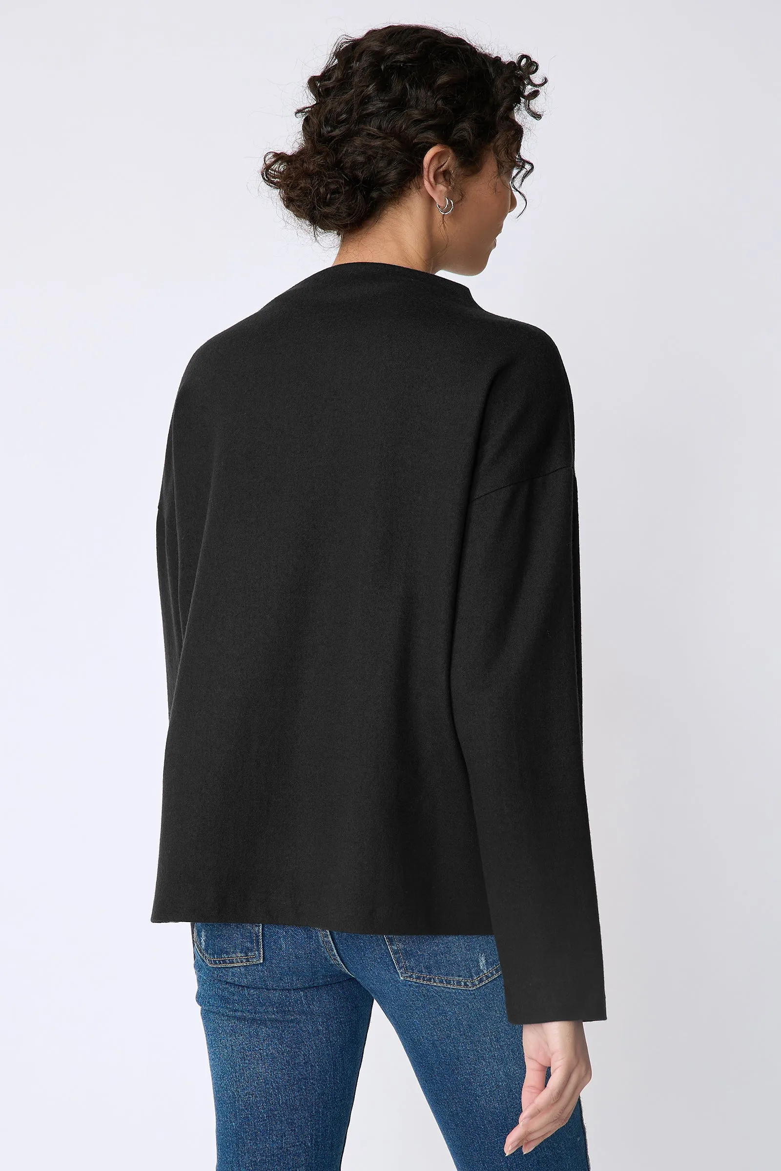 Ethel Mock Funnelneck Top - Black Felted Jersey