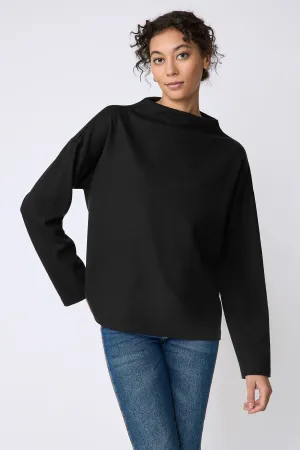 Ethel Mock Funnelneck Top - Black Felted Jersey