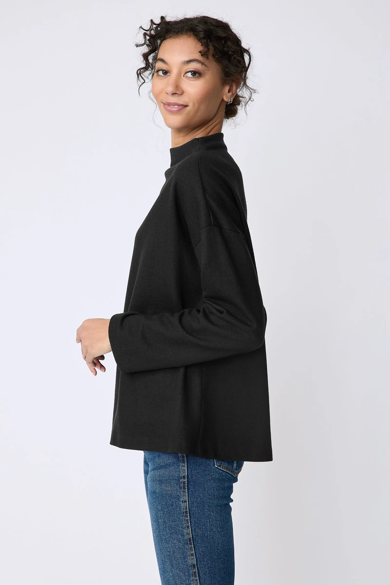 Ethel Mock Funnelneck Top - Black Felted Jersey