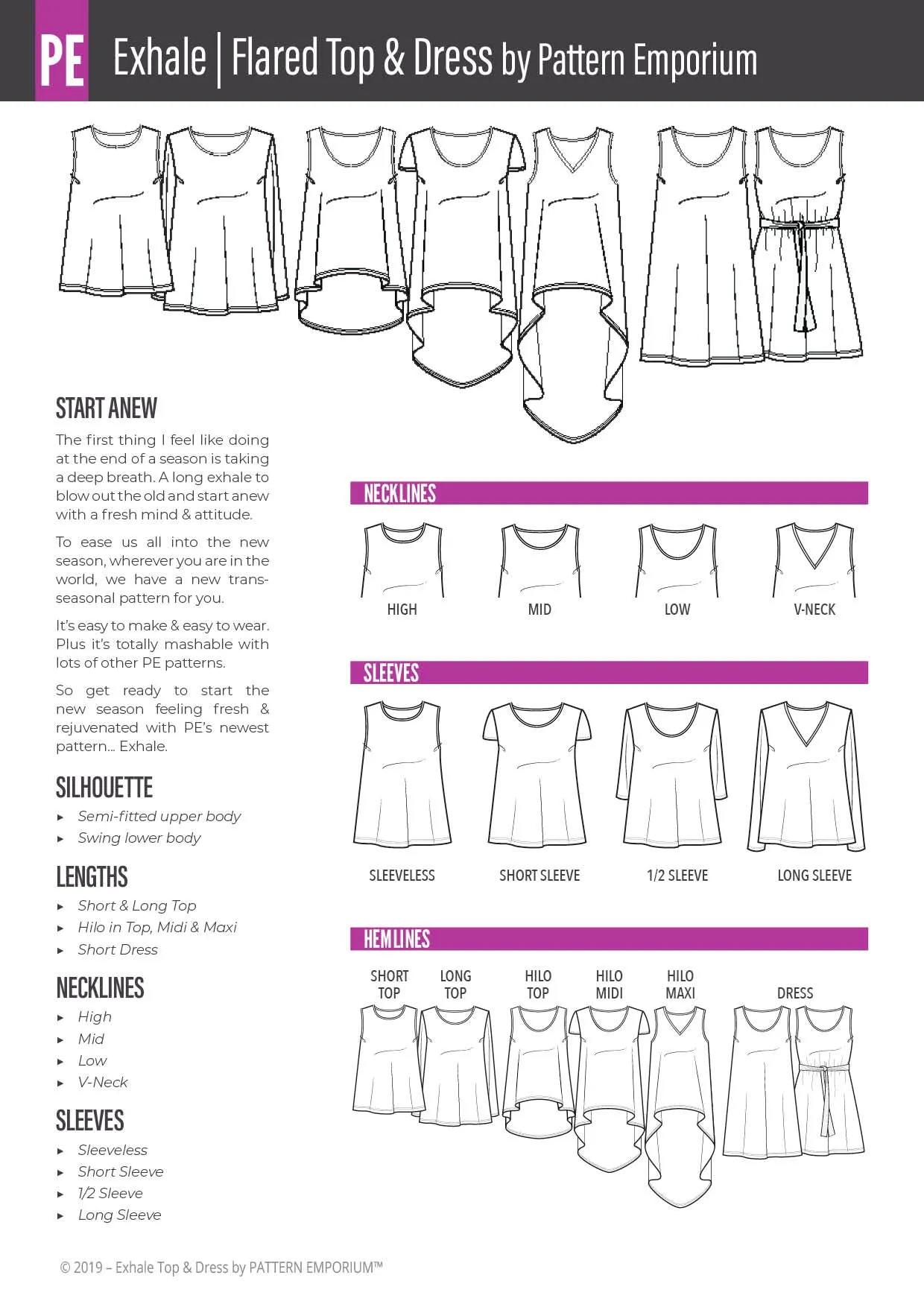 Exhale | Flared Top, High-low & Dress Sewing Pattern