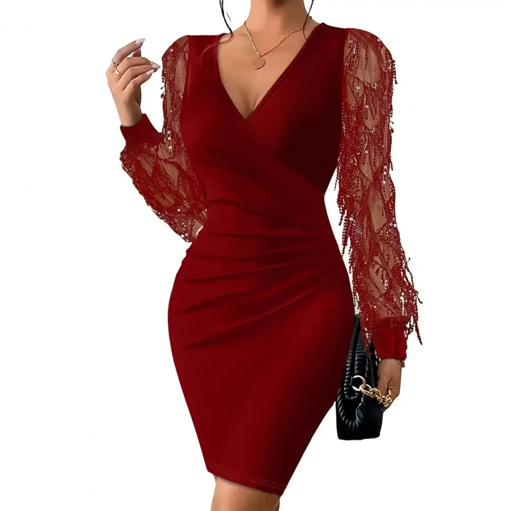 Fabric Splicing Dress with Sequin Lace