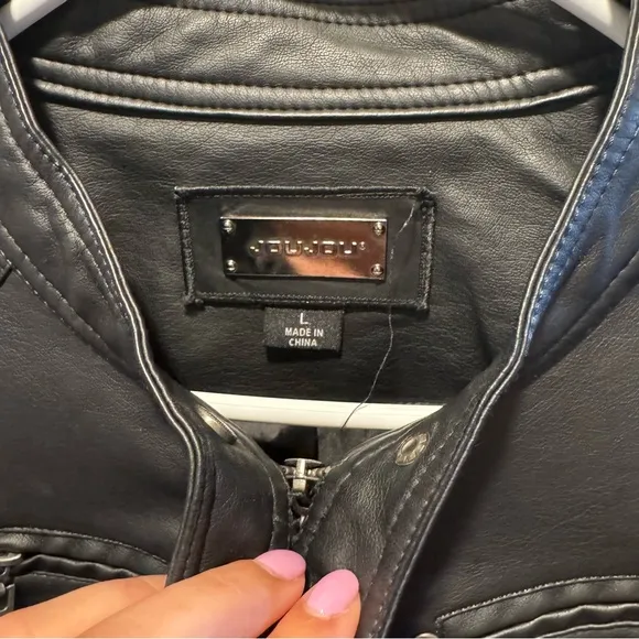 Faux-Leather Black Moto Jacket Size Large