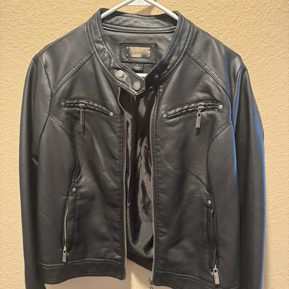 Faux-Leather Black Moto Jacket Size Large