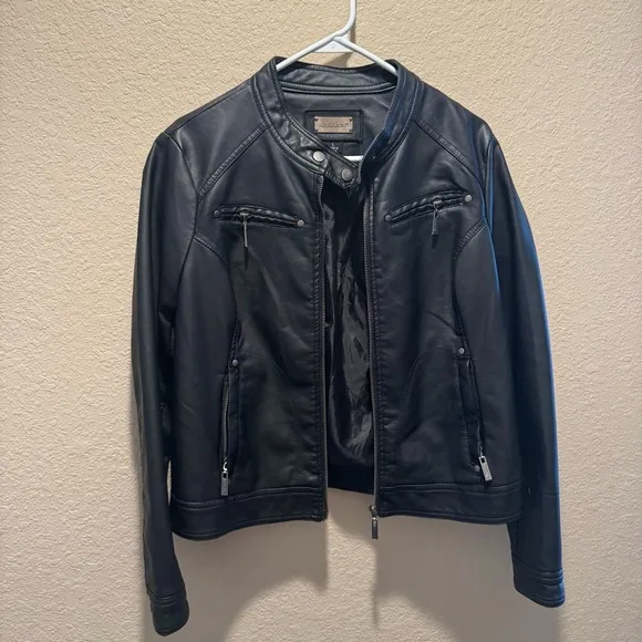 Faux-Leather Black Moto Jacket Size Large