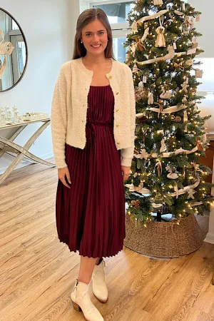 FINAL SALE: Wine Pleat Dress
