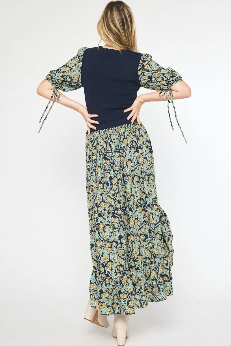 Floral Knitted Maxi Dress {Navy}