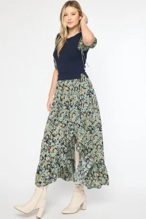 Floral Knitted Maxi Dress {Navy}